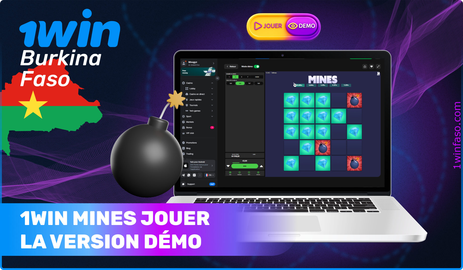 Une version démo du jeu des mines est disponible au casino 1win, ce qui est idéal pour ceux qui souhaitent s'entraîner, apprendre le gameplay et comprendre les règles