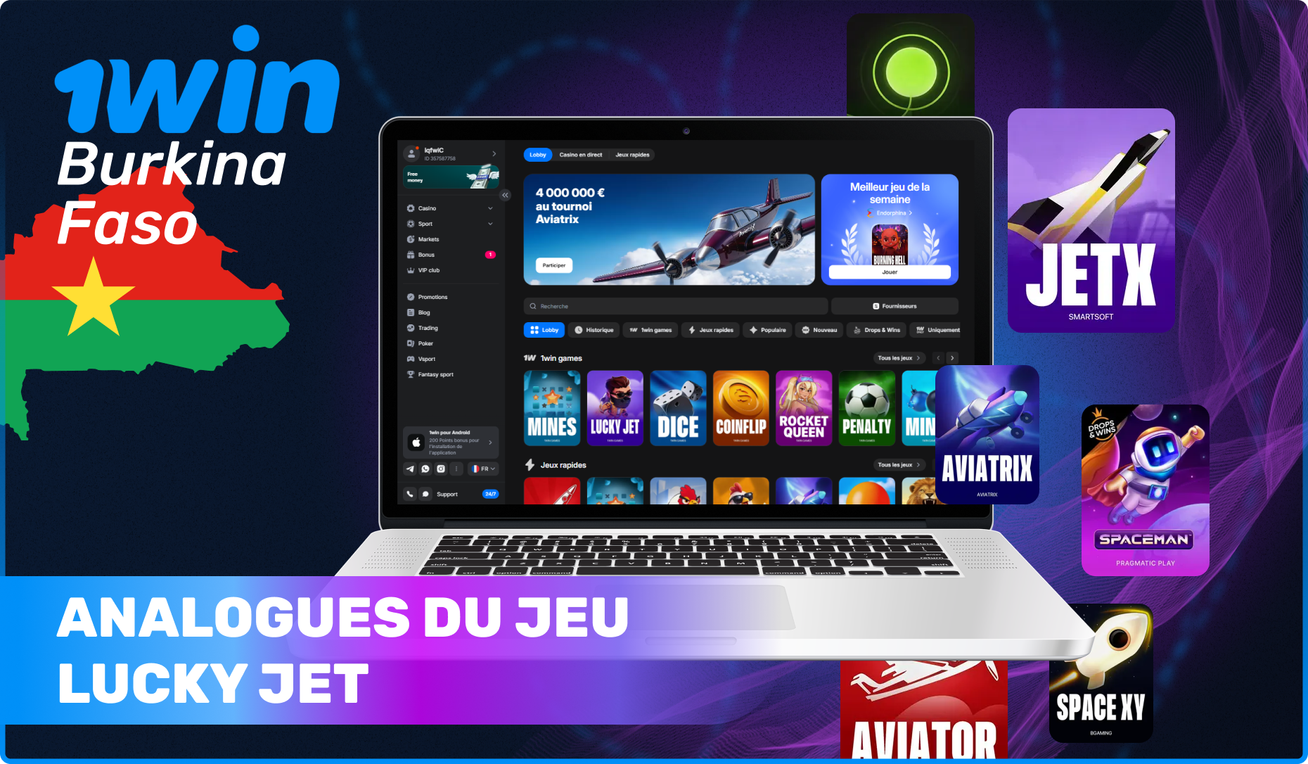Analogues du jeu Lucky Jet dans la section du casino 1win
