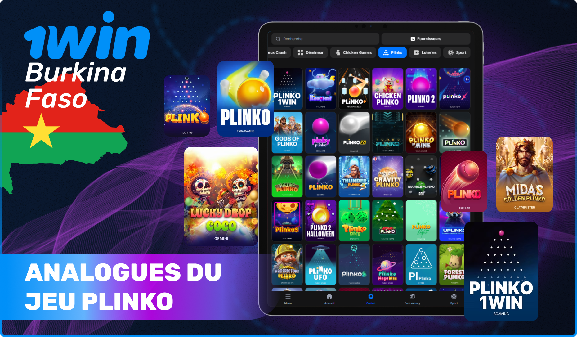 Analogues du jeu Plinko dans la section du casino 1win