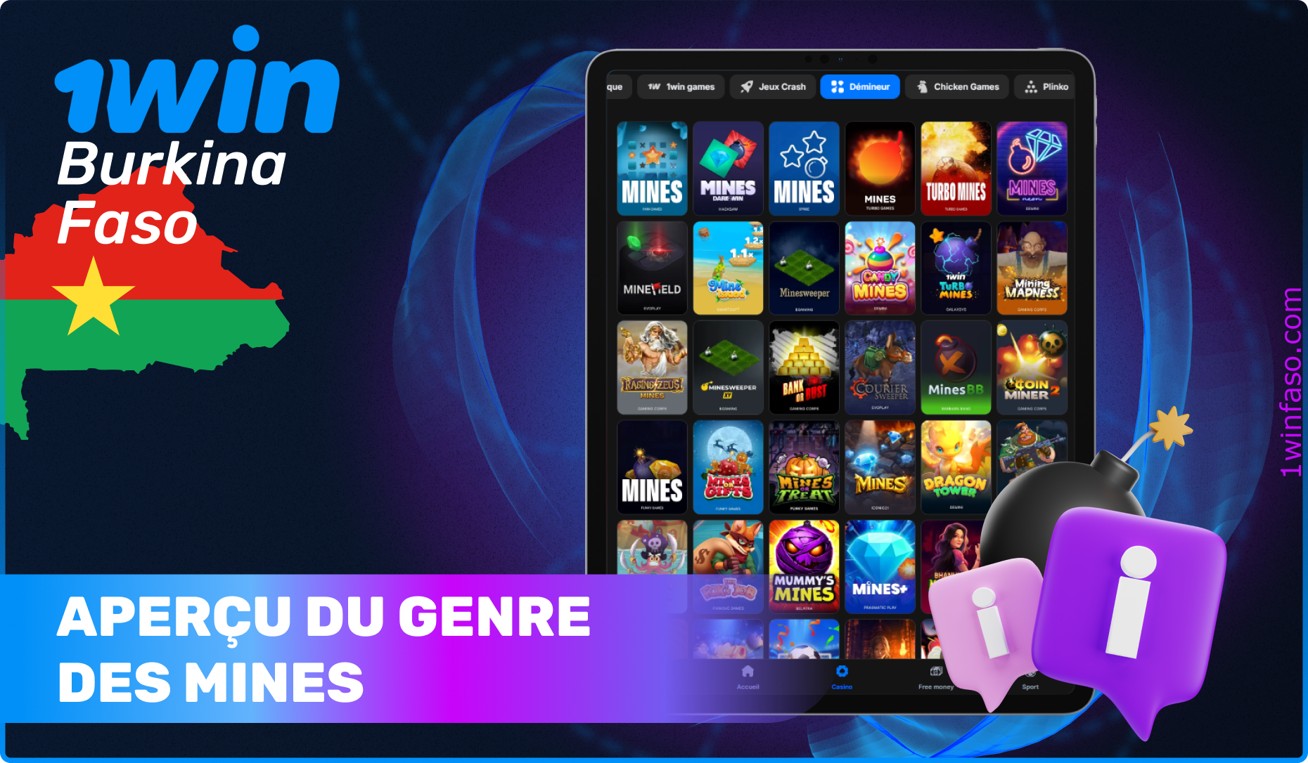 Mines est un jeu en ligne passionnant sur le casino 1win avec un taux de gain élevé