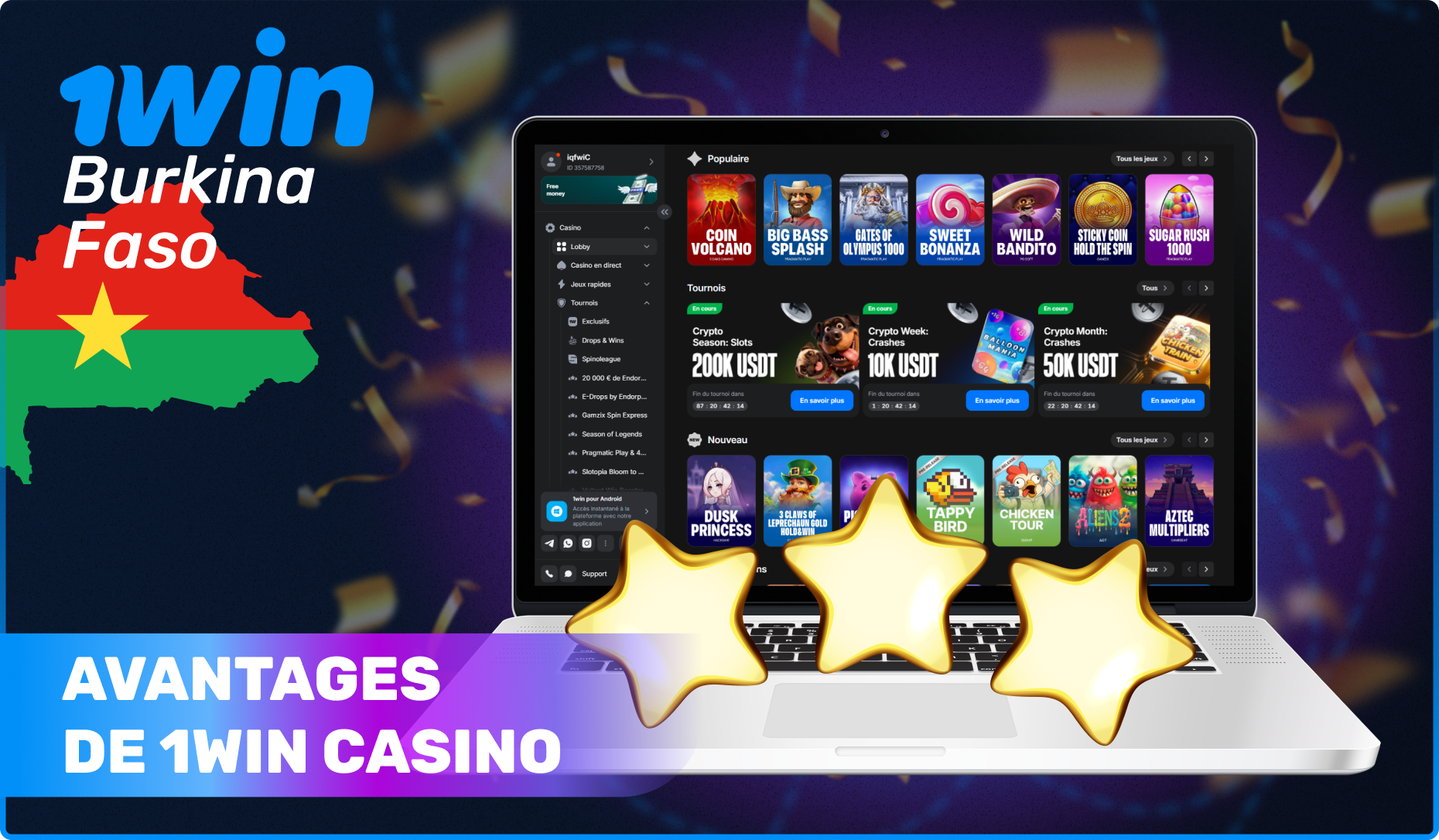 Avantages de 1win Casino en ligne au Burkina Faso