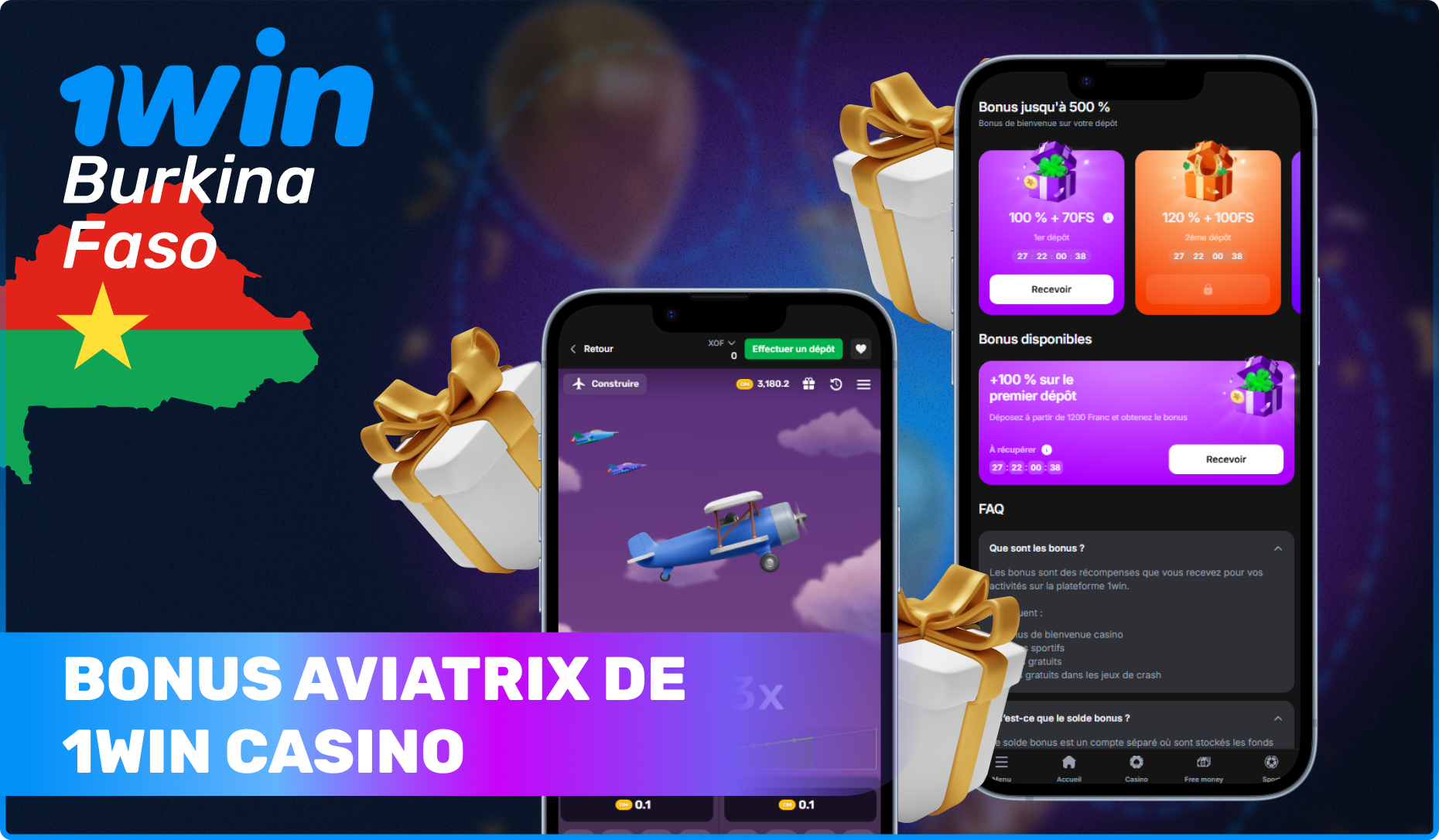 1win Aviatrix propose aux joueurs du Burkina Faso plusieurs types de bonus et de promotions attractifs