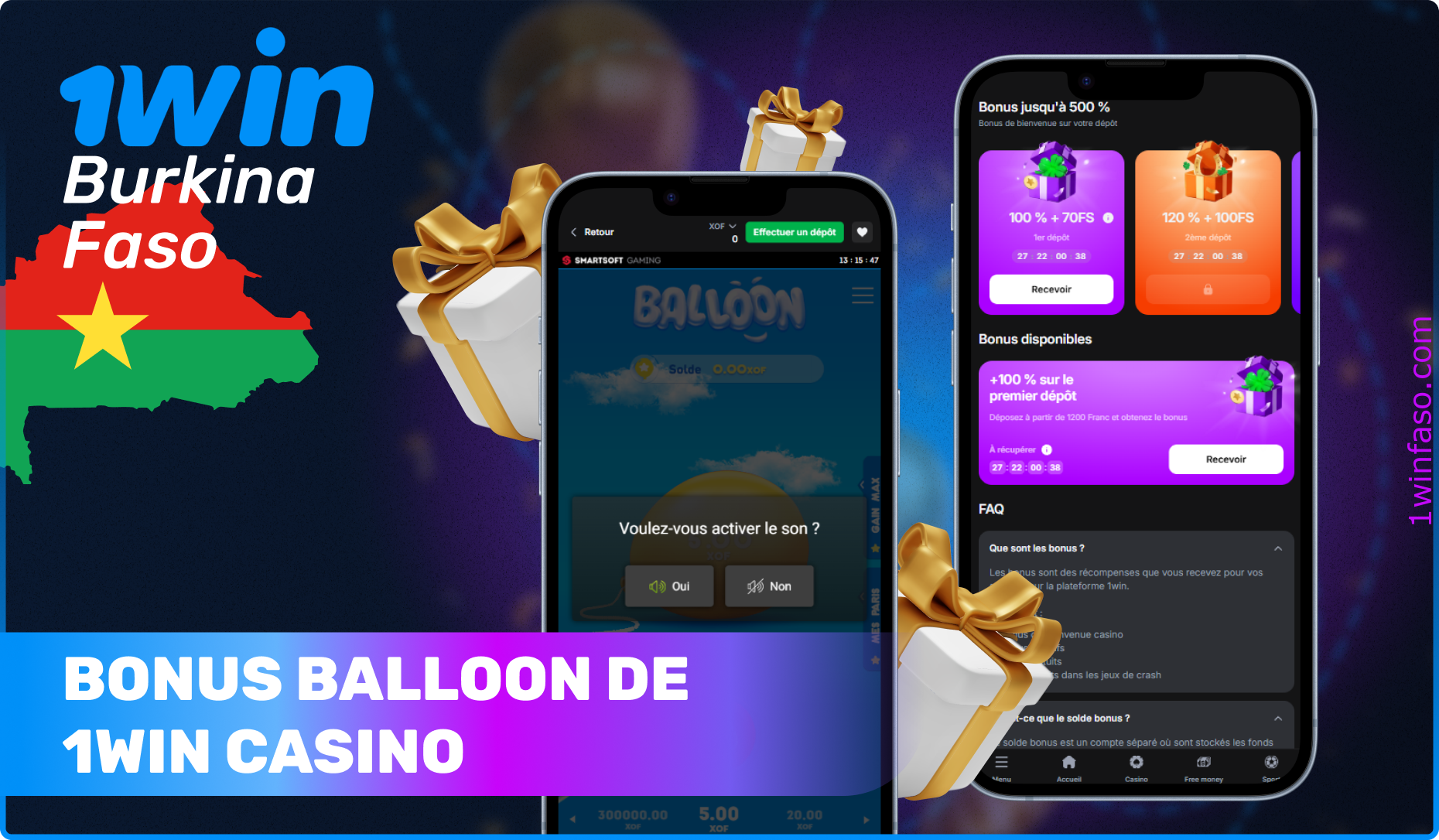 Bonus et promotions 1win disponibles pour les joueurs de Balloon du Burkina Faso