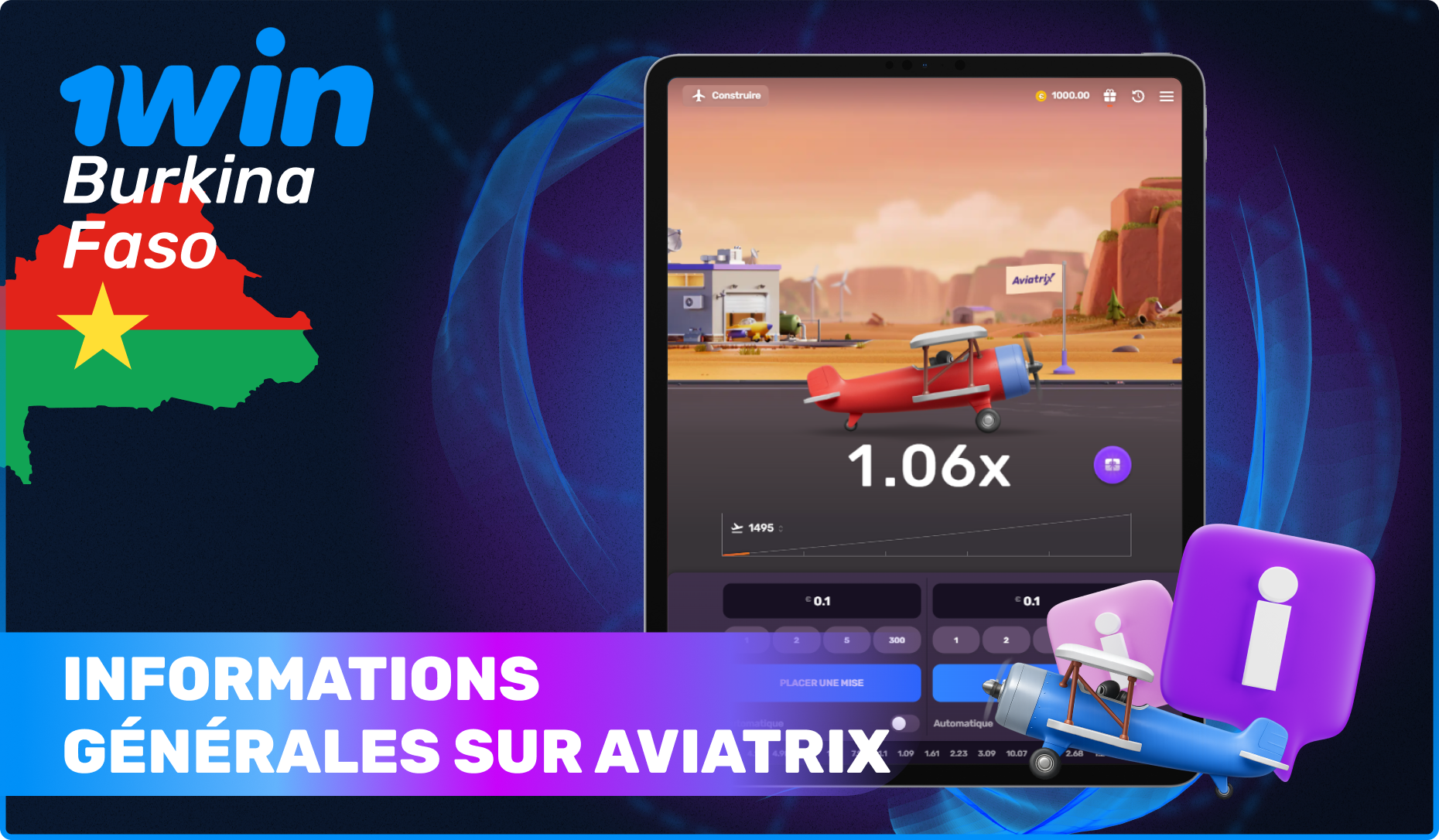 Informations générales sur le jeu Aviatrix Crash au casino 1win au Burkina Faso