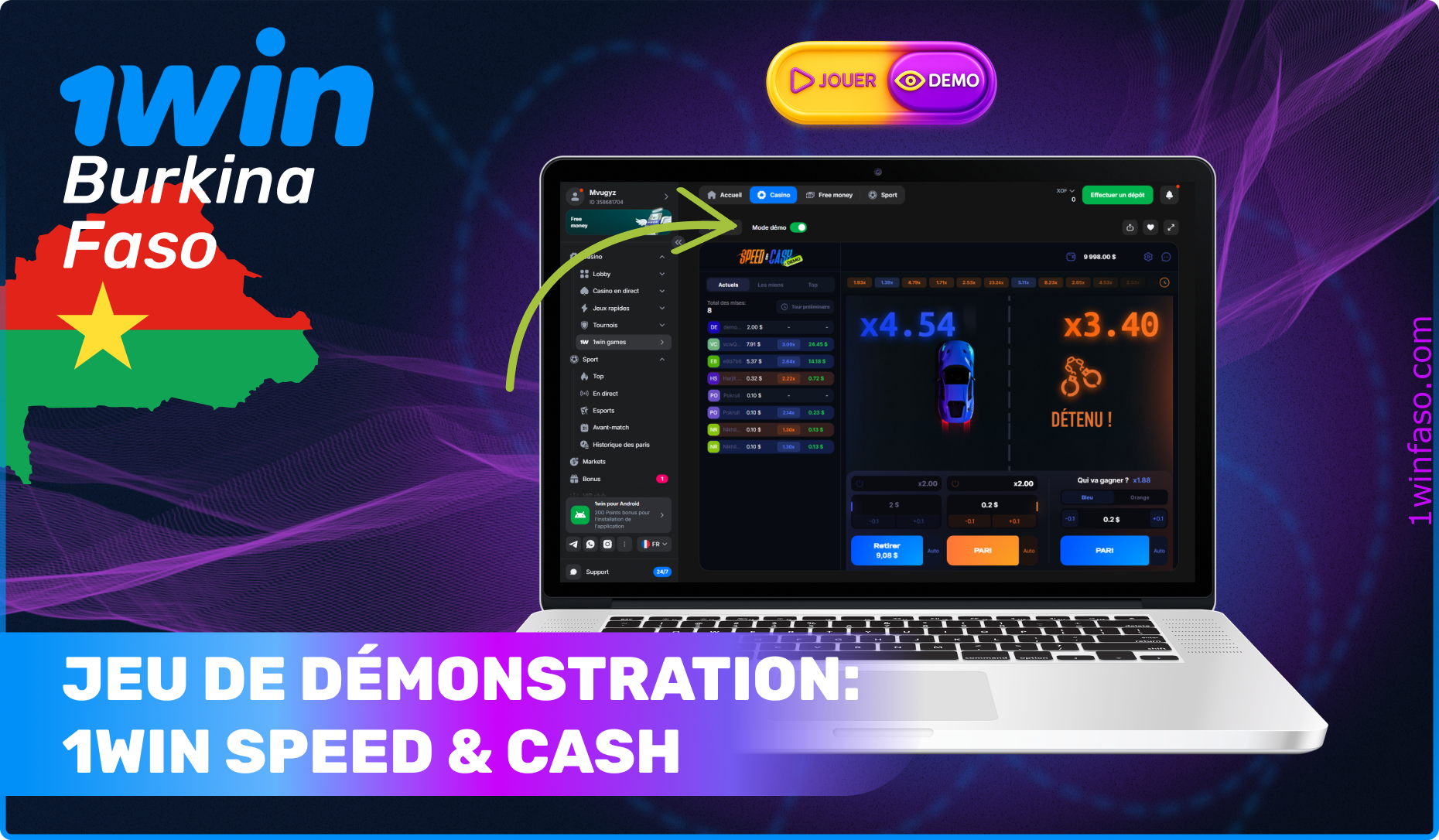 La démo Speed & Cash du casino 1win vous permet de jouer gratuitement pour votre plaisir sans craindre de perdre de l'argent