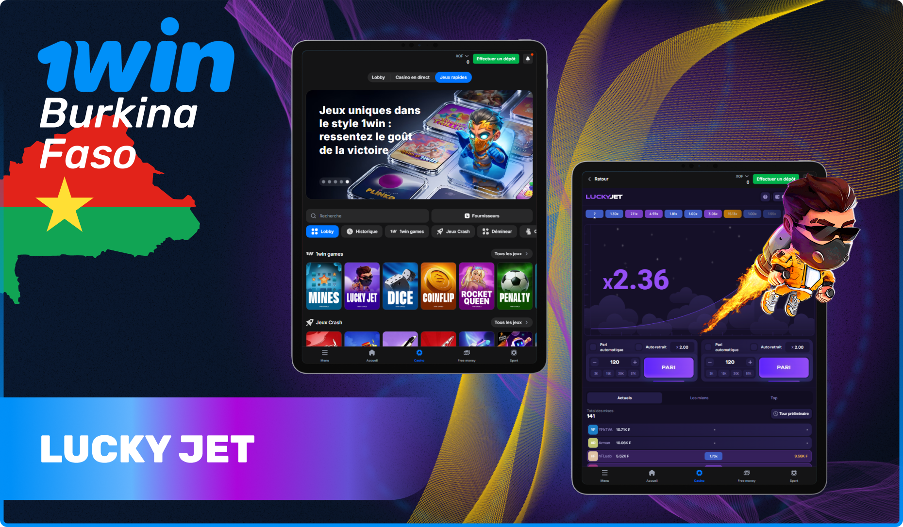 Jeu en ligne Lucky Jet au casino 1win