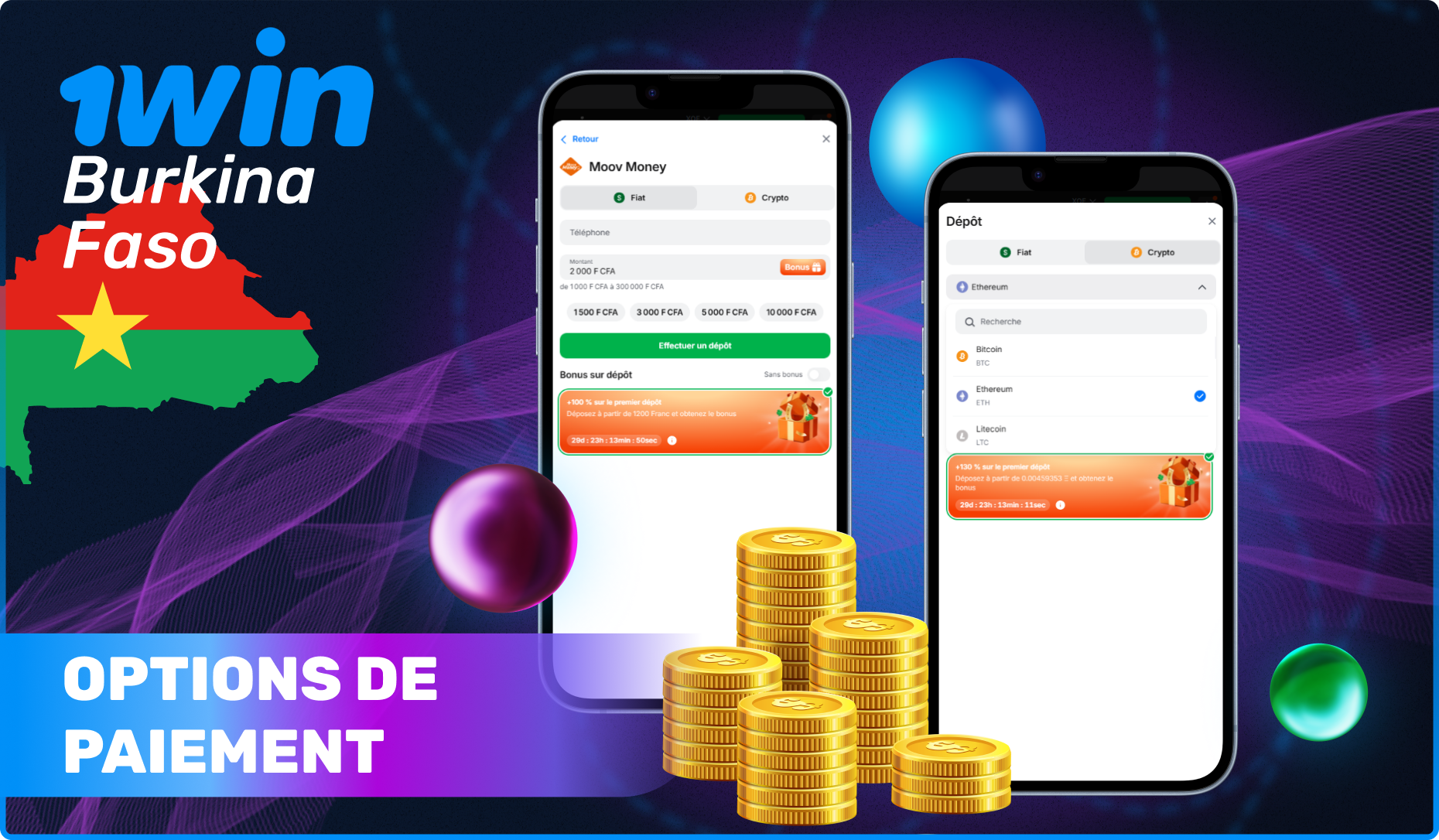 Options de paiement disponibles au Burkina Faso pour Plinko 1win