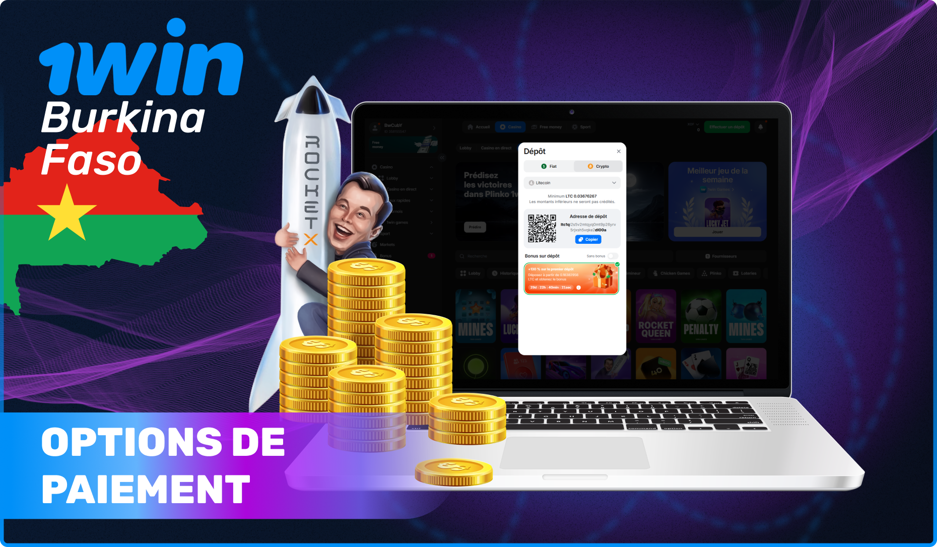 Options de paiement disponibles au Burkina Faso pour Rocket X 1win