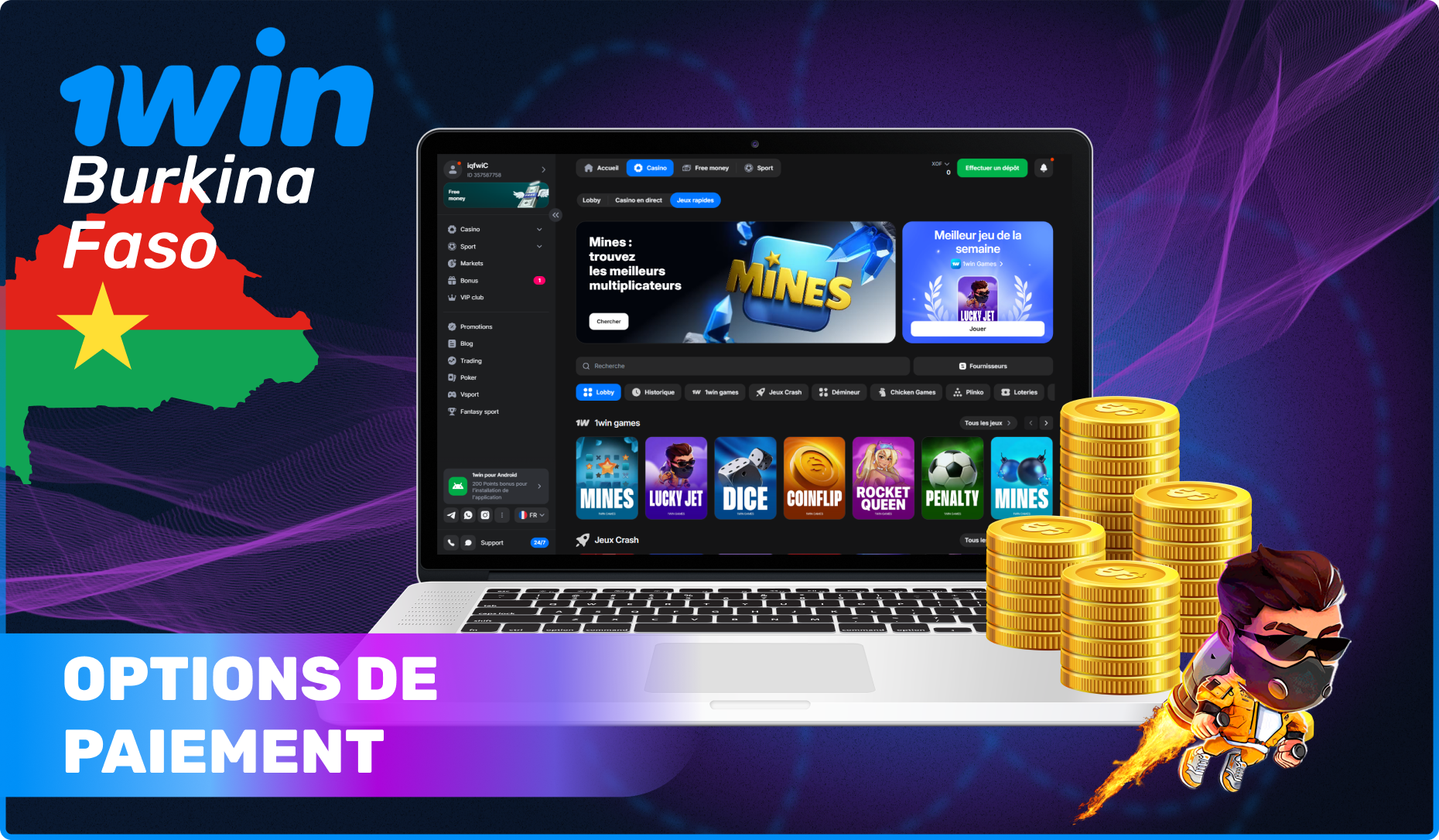 Options de paiement disponibles au Burkina Faso pour Lucky Jet Jeu 1win
