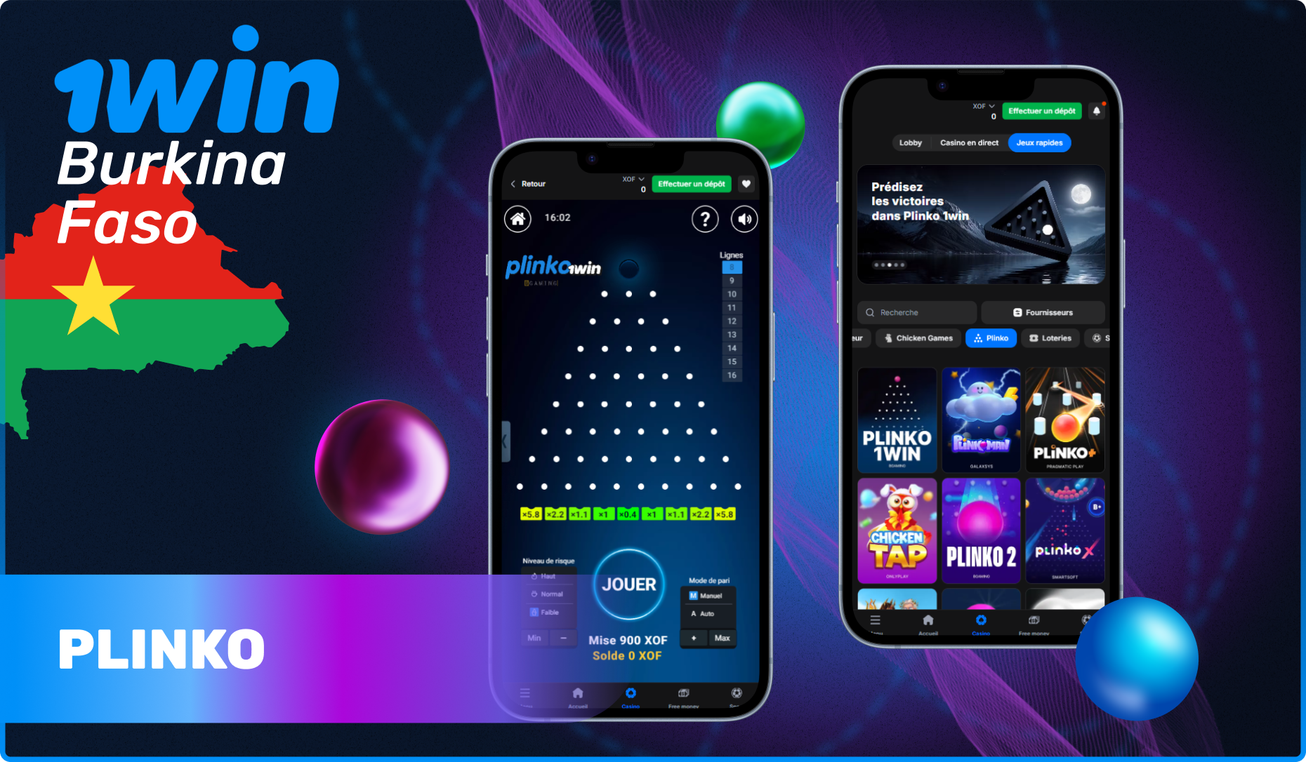 Plinko en ligne sur le casino 1win au Burkina Faso