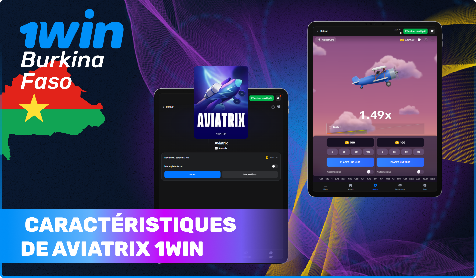 Le jeu Aviatrix de 1win présente un certain nombre de caractéristiques qui facilitent le jeu pour les joueurs du Burkina Faso
