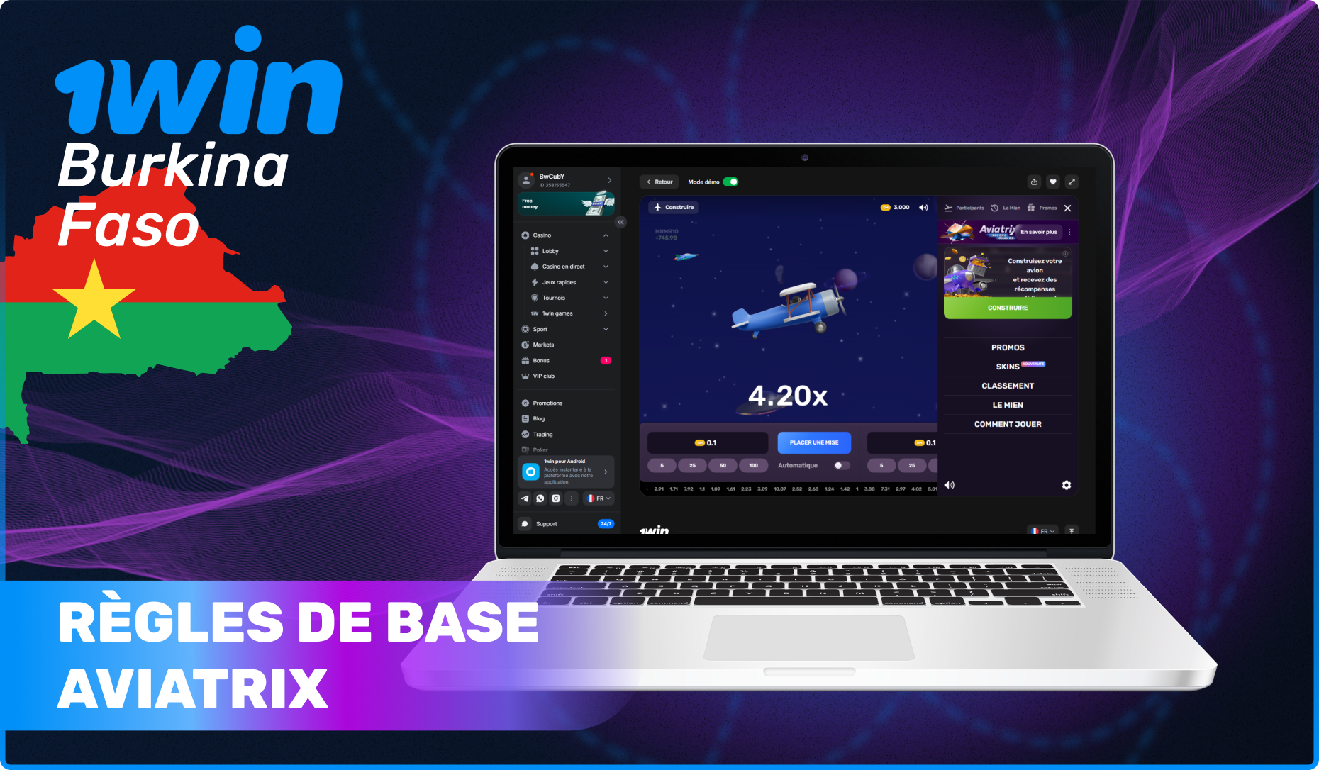 1win Aviatrix est un jeu aux règles simples et aux gains faciles qui attire un grand nombre de joueurs du Burkina Faso