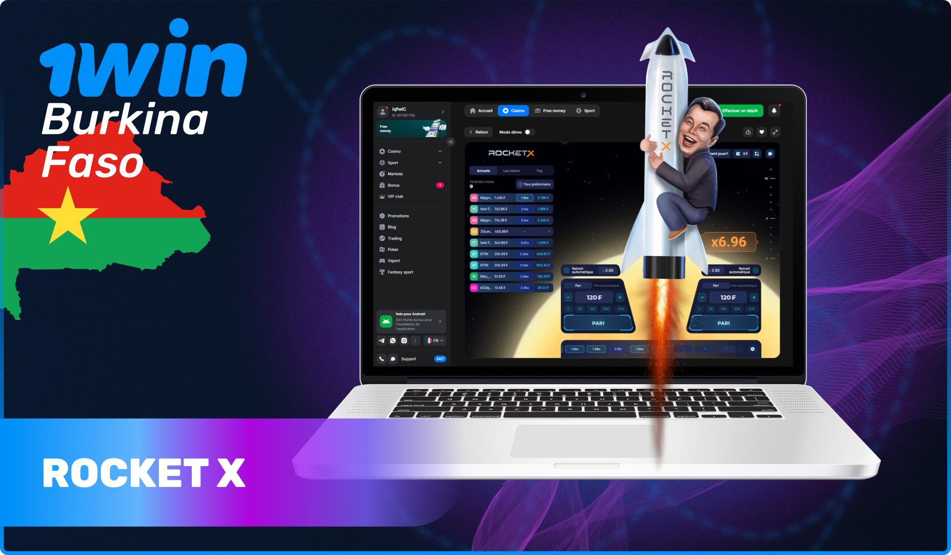 Jeu crash Rocket X en ligne sur le casino 1win