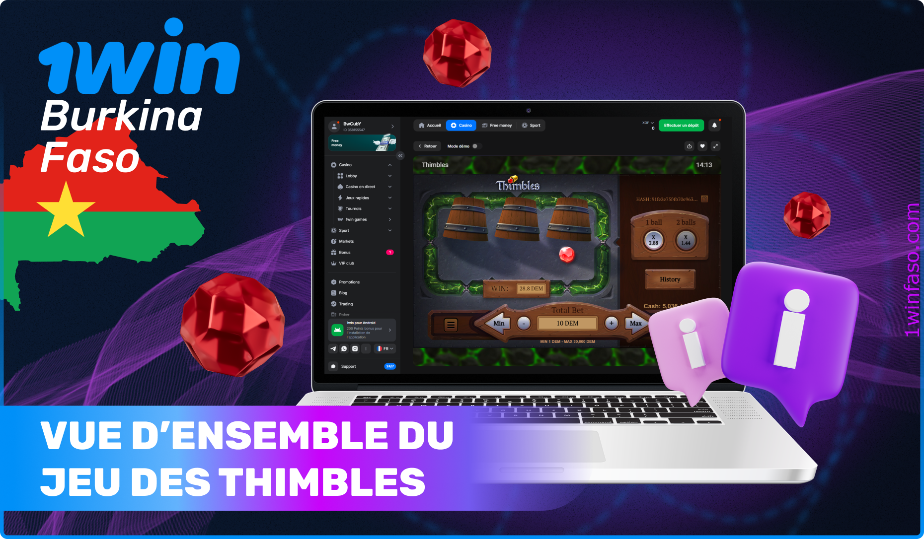 Thimbles - est un jeu passionnant avec des mécanismes inhabituels et un taux de gain élevé, comparé à de nombreux autres jeux de 1win casino